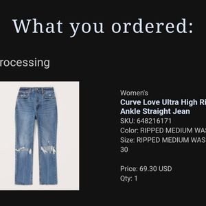 Abercrombie & Fitch Curve Love Ultra High Rise Ankle Straight Jeans 30